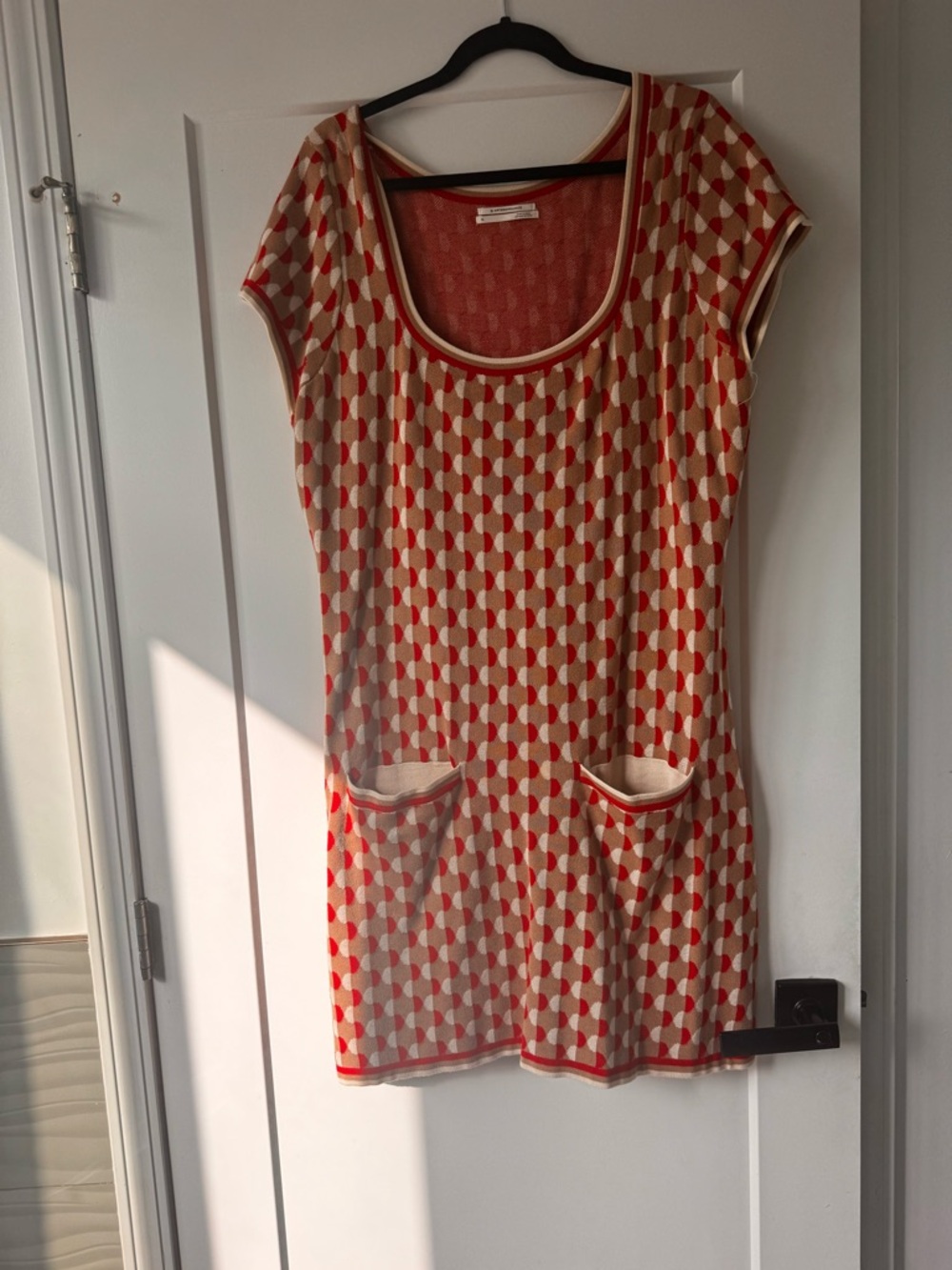 Anthropologie Red and Cream Knit Scoopneck Tunic. Super soft and comfortable